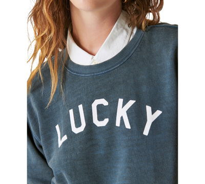 Shop Lucky Brand Women's Arch Logo Print Pullover Sweatshirt In Midnight Navy
