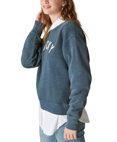 Shop Lucky Brand Women's Arch Logo Print Pullover Sweatshirt In Midnight Navy
