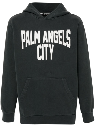 Shop Palm Angels Grey Logo-print Cotton Hoodie In 0701