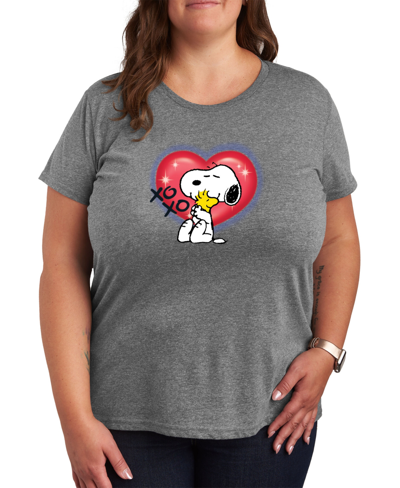 Shop Air Waves Trendy Plus Size Peanuts Snoopy & Woodstock Valentine's Day Graphic T-shirt In Gray