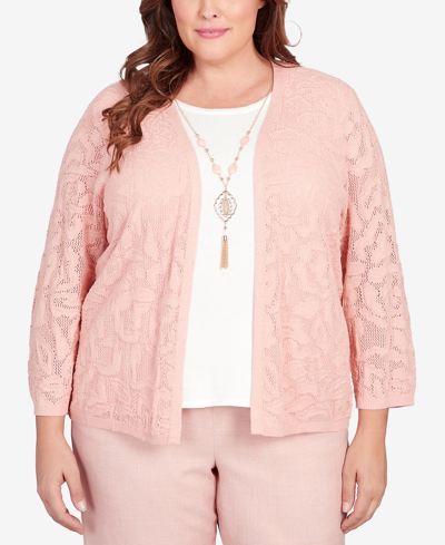 Shop Alfred Dunner Plus Size English Garden Flower Stitch Two In One Top With Necklace In Peach