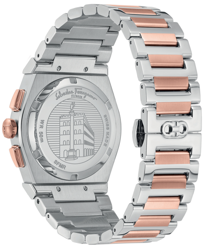 Shop Ferragamo Salvatore  Men's Swiss Chronograph Vega Two Tone Stainless Steel Bracelet Watch 42mm