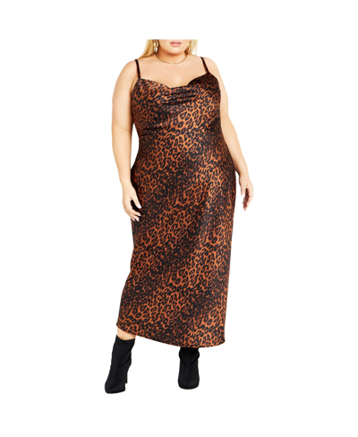 Shop City Chic Plus Size Alani Print Dress In Brown