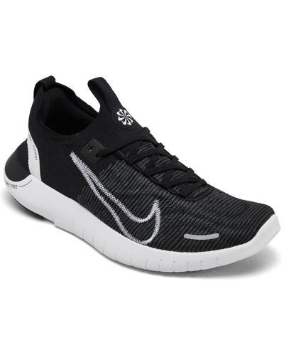 Shop Nike Women's Free Run Flyknit Next Nature Running Sneakers From Finish Line In Black,white