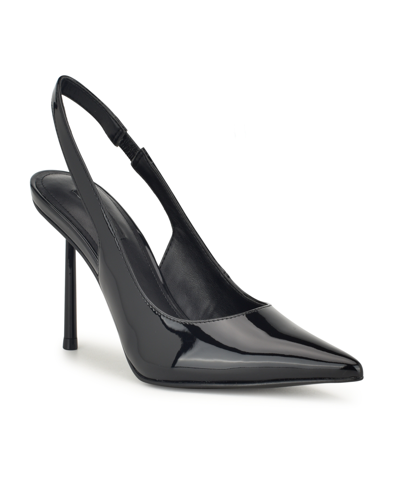 Nine West Women's Tabita Tapered Heel Pointy Toe Dress Pumps Women's Shoes In Black Patent- Faux Patent Leather