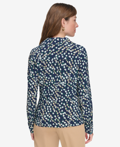 Shop Tommy Hilfiger Women's Printed Button-front Blouse In Midnight Multi