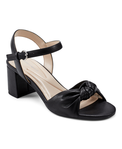 Shop Easy Spirit Women's Danica Block Heel Open Toe Dress Sandals In Black Leather