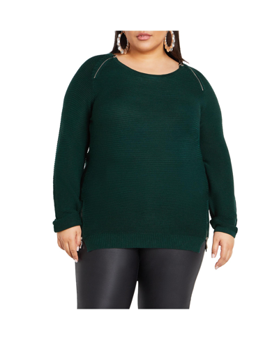 Shop City Chic Plus Size Zip Front Sweater In Green