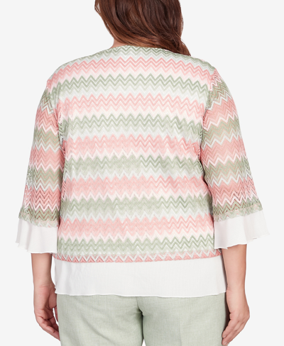 Shop Alfred Dunner Plus Size English Garden Zig Zag Texture Top With Necklace In Multi