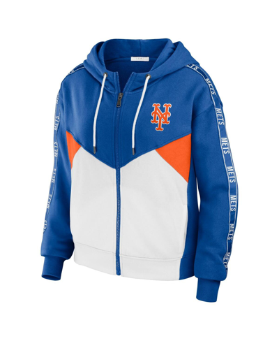 Wear By Erin Andrews Women's  Royal, White New York Mets Color Block Full-zip Hoodie In Royal,white