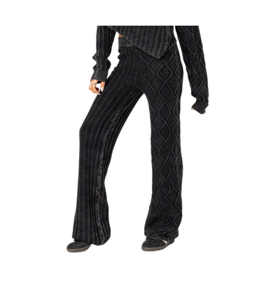 Shop Edikted Women's Toni Acid Wash Cable Knit Pants In Black-washed
