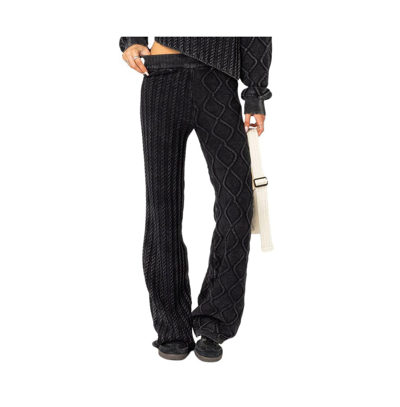 Shop Edikted Women's Toni Acid Wash Cable Knit Pants In Black-washed