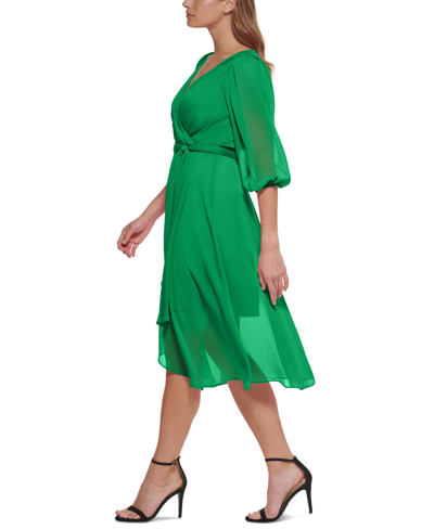 Shop Dkny Women's Chiffon 3/4-sleeve Midi Dress In Apple Green
