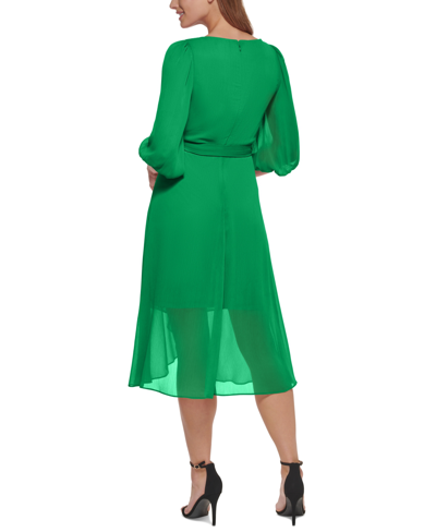 Shop Dkny Women's Chiffon 3/4-sleeve Midi Dress In Apple Green