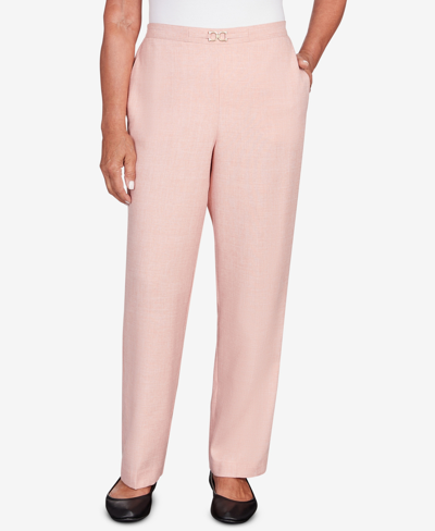 Shop Alfred Dunner Women's English Garden Buckled Flat Front Waist Average Length Pants In Peach