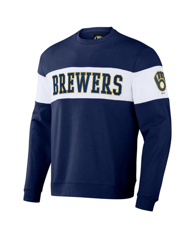 Fanatics Men's Darius Rucker Collection By  Navy Milwaukee Brewers Stripe Pullover Sweatshirt In Navy