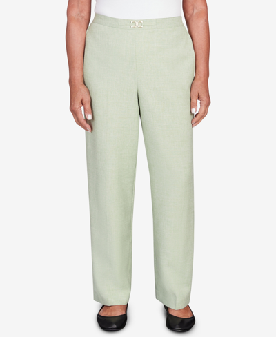 Shop Alfred Dunner Women's English Garden Buckled Flat Front Waist Average Length Pants In Sage