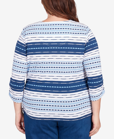 Alfred Dunner Plus Size In Full Bloom Spliced Texture Stripe Side Tie Top In Multi