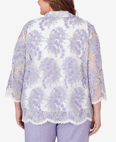 Shop Alfred Dunner Plus Size Isn't It Romantic Collared Floral Lace Two In One Top With Necklace In Multi