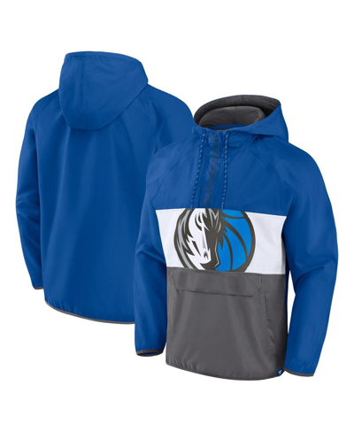 Fanatics Branded  Blue/gray Dallas Mavericks Anorak Flagrant Foul Color-block Raglan Hoodie Half-zip In Blue,gray