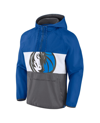 Fanatics Branded  Blue/gray Dallas Mavericks Anorak Flagrant Foul Color-block Raglan Hoodie Half-zip In Blue,gray