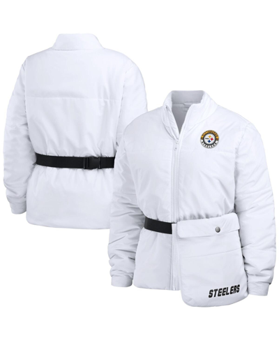Wear By Erin Andrews Women's  White Pittsburgh Steelers Packaway Full-zip Puffer Jacket In White