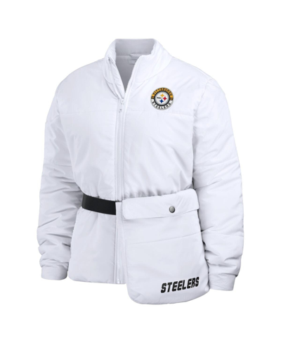 Wear By Erin Andrews Women's  White Pittsburgh Steelers Packaway Full-zip Puffer Jacket In White