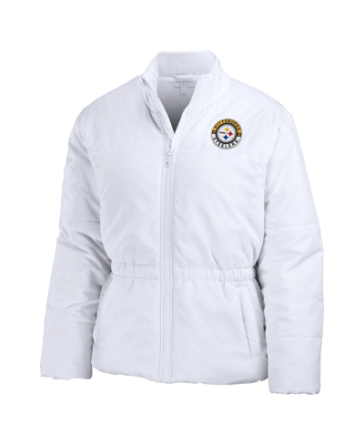 Wear By Erin Andrews Women's  White Pittsburgh Steelers Packaway Full-zip Puffer Jacket In White