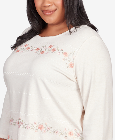 Shop Alfred Dunner Plus Size English Garden Flower Biadere Embroidery Split Hem Top In Oatmeal