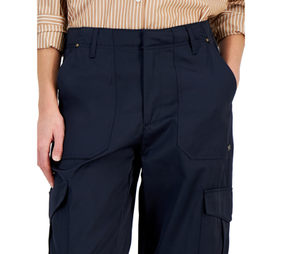 Shop Tommy Hilfiger Women's High Rise Wide-leg Cargo Pants In Sky Captain