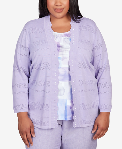 Shop Alfred Dunner Plus Size Isn't It Romantic Watercolor Inner Two In One Sweater In Lilac