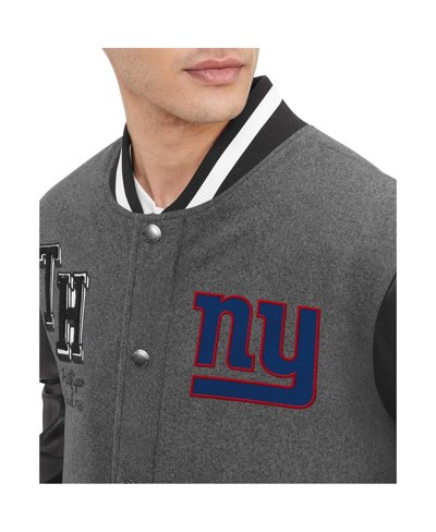Shop Tommy Hilfiger Men's  Heather Gray, Black New York Giants Gunner Full-zip Varsity Jacket In Heather Gray,black