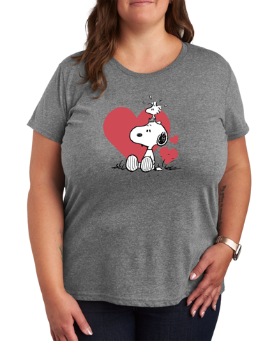 Shop Air Waves Trendy Plus Size Peanuts Snoopy & Woodstock Valentine's Day Graphic T-shirt In Gray