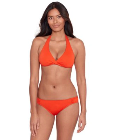 Shop Lauren Ralph Lauren Twist Front Halter Bikini Top Bottoms In Papaya