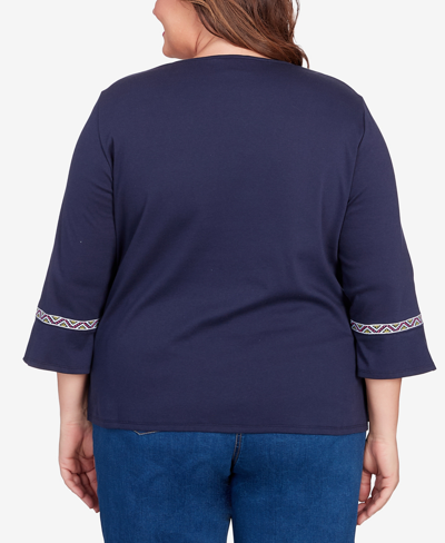 Shop Alfred Dunner Plus Size In Full Bloom Flower Embroidery Quad Top In Navy