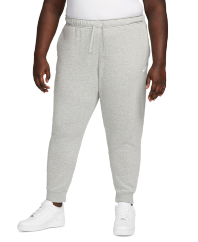 Shop Nike Plus Size Active Sportswear Club Mid-rise Fleece Jogger Pants In Dark Grey Heather,white