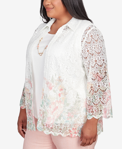 Shop Alfred Dunner Plus Size English Garden Floral Border Lace Two In One Top With Necklace In Multi