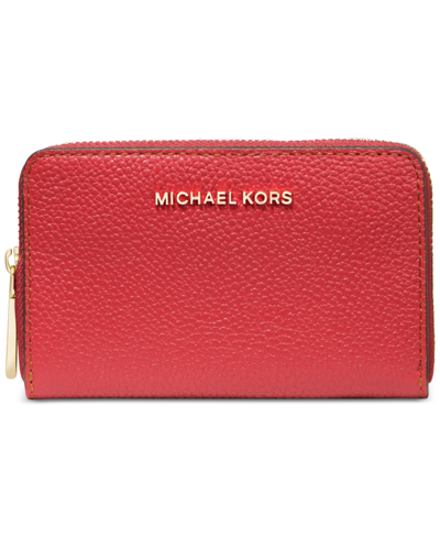 Shop Michael Kors Michael  Jet Set Small Zip Around Card Case In Lacquer Red