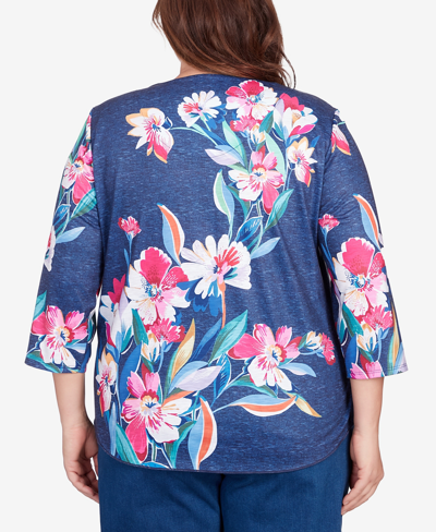 Shop Alfred Dunner Plus Size In Full Bloom Placed Floral V-neck Top In Navy
