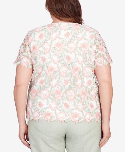 Shop Alfred Dunner Plus Size English Garden Lace Floral Scallop Hem Top In Multi