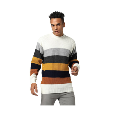 Shop Campus Sutra Men's Multicolor Contrast Panel Pullover Sweater In Multicolour