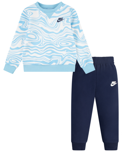 Shop Nike Toddler Boys Paint Crewneck T-shirt And Joggers, 2 Piece Set In Midnight Navy