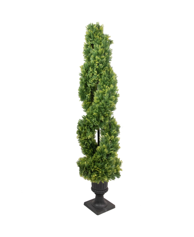 Shop Northlight 4.5' Artificial Cedar Double Spiral Topiary Tree In Urn Style Pot Unlit In Green
