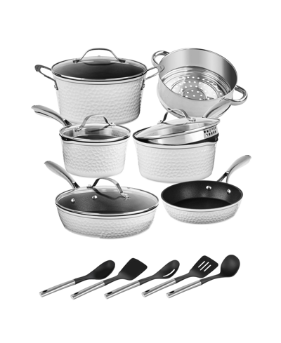 Shop Granite Stone Diamond Charleston Collection Hammered Aluminum Nonstick 15-piece Cookware Set With Ut In White