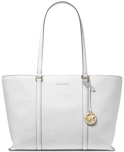 Shop Michael Kors Michael  Temple Large Leather Tote In Optic White
