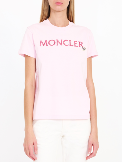 Shop Moncler Logo Tshirt In Pink