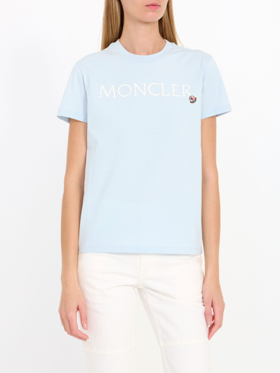 Shop Moncler Logo Tshirt In Light Blue