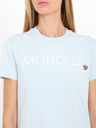 Shop Moncler Logo Tshirt In Light Blue