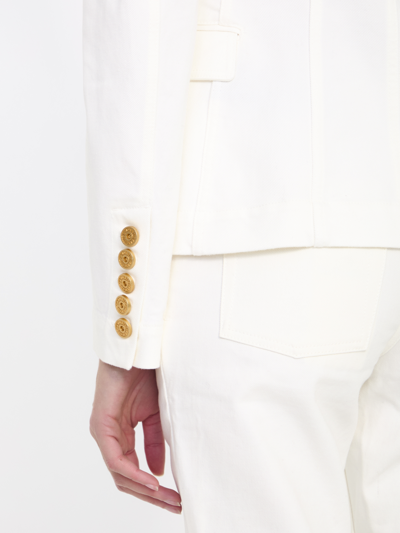 Balmain Double-breasted Structured Denim Blazer With Peak Lapel In White