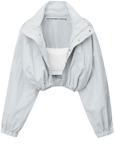 Shop Alexander Wang Bolero Track Jacket With Bra Top In Grey